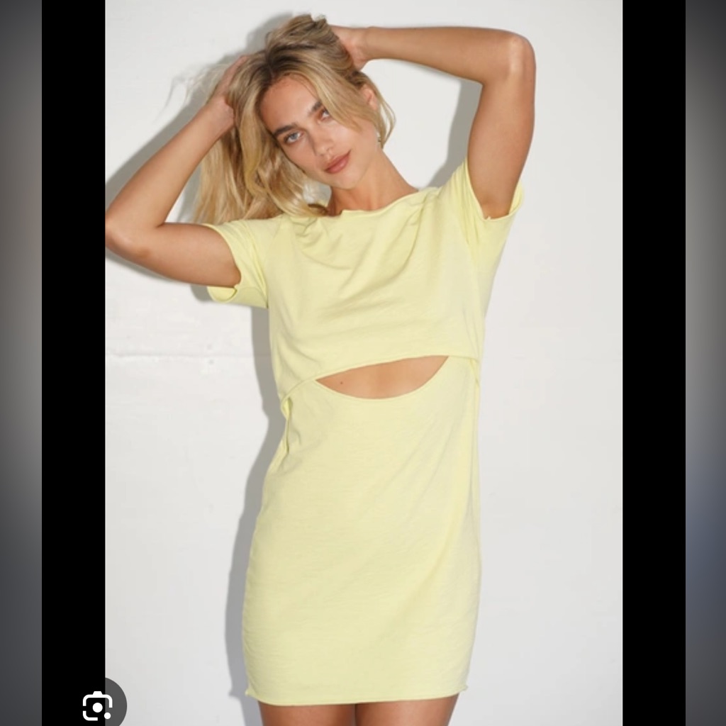 Lna Dillon Tee Shirt Dress With Cutout In Citrus Yellow, Xs
